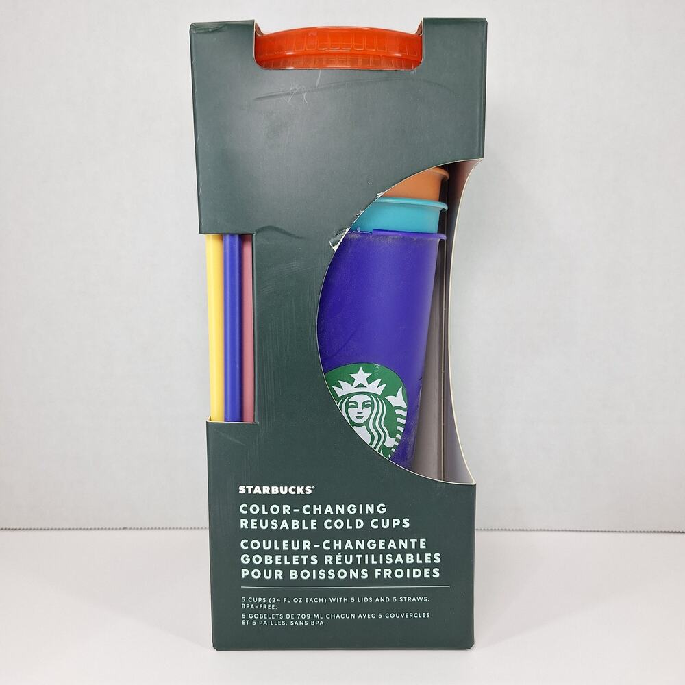 Starbucks 2020 Reusable Cold Cups 5-Pack Color Changing With Lids And Straws
